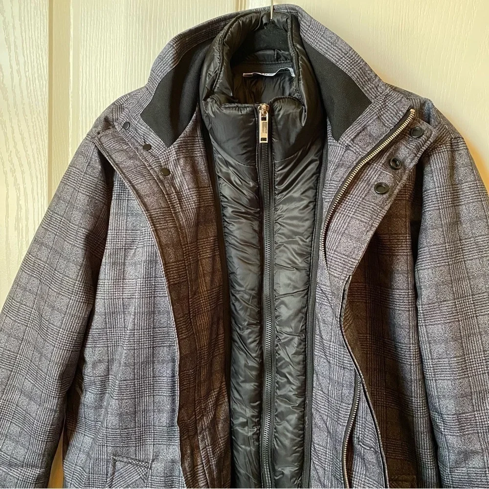 Zara Removable Collar Coat Plaid Size Large